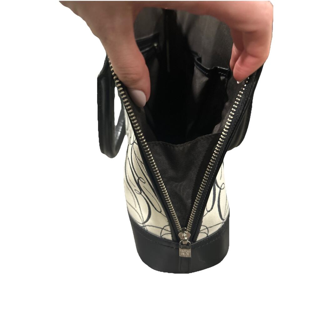 Brooks Brother Genuine Leather And Canvas Bag With Zipper And Swirling Pattern - Picture 5 of 15